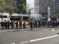 Police faces students gathering in front of the Paris Tolbiac university campus on April 20, 2018 in Paris after riot police evacuated the u...