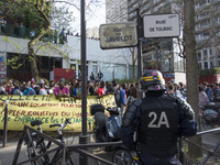 Students demonstrate in front of the Paris University Censier campus on April 20, 2018 in Paris. Students began occupying campuses in March...