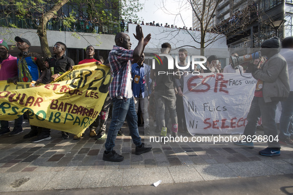 Students gather in front of the Paris Tolbiac university campus on April 20, 2018 in Paris after riot police evacuated the university in the...