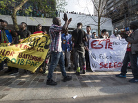 Students gather in front of the Paris Tolbiac university campus on April 20, 2018 in Paris after riot police evacuated the university in the...