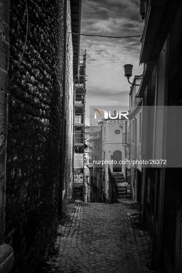 A street in the historic center of L'Aquila, severely damaged after the earthquake of April 6, 2009. 