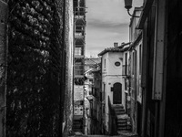 A street in the historic center of L'Aquila, severely damaged after the earthquake of April 6, 2009. (