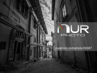 A street in the historic center of L'Aquila, severely damaged after the earthquake of April 6, 2009. (