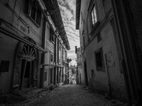 A street in the historic center of L'Aquila, severely damaged after the earthquake of April 6, 2009. (