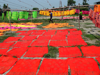 Bangladeshi labors working in the Batik Cloth industry at Narsingdi area near Dhaka, Bangladesh, on April 26, 2018. Each Worker earns par da...