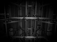 Scaffolding in the historic center of L'Aquila City, on January 11, 2014. (