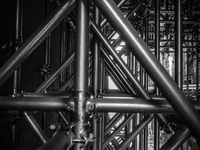 Scaffolding in the historic center of L'Aquila City, on January 11, 2014. (