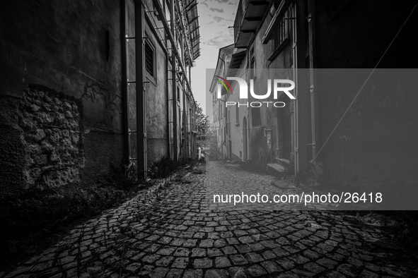 A street in the historic center of L'Aquila, severely damaged after the earthquake of April 6, 2009. 