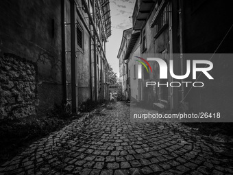 A street in the historic center of L'Aquila, severely damaged after the earthquake of April 6, 2009. (