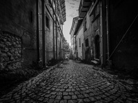 A street in the historic center of L'Aquila, severely damaged after the earthquake of April 6, 2009. (