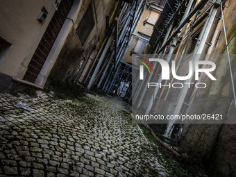 A street in the historic center of L'Aquila, severely damaged after the earthquake of April 6, 2009. (