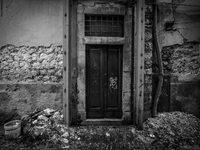 Damaged building in the historic center of L'Aquila, severely damaged after the earthquake of April 6, 2009. (