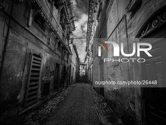 A street in the historic center of L'Aquila, severely damaged after the earthquake of April 6, 2009. (