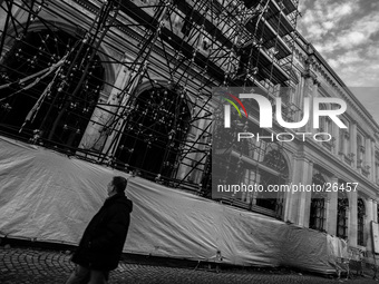 Man walks in the historic center of L'Aquila, severely damaged after the earthquake of April 6, 2009. (