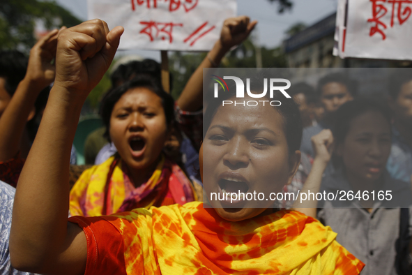 Bangladeshi workers shout slogans as they attend a May Day protest rally in Dhaka, Bangladesh on May 01, 2018. Thousands of workers of sever...