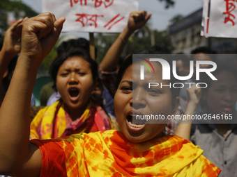 Bangladeshi workers shout slogans as they attend a May Day protest rally in Dhaka, Bangladesh on May 01, 2018. Thousands of workers of sever...