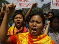 Bangladeshi workers shout slogans as they attend a May Day protest rally in Dhaka, Bangladesh on May 01, 2018. Thousands of workers of sever...