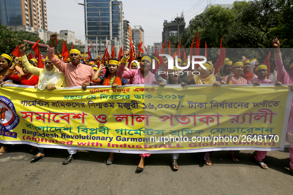 Bangladeshi workers shout slogans as they attend a May Day protest rally in Dhaka, Bangladesh on May 01, 2018. Thousands of workers of sever...