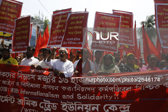 Bangladeshi workers shout slogans as they attend a May Day protest rally in Dhaka, Bangladesh on May 01, 2018. Thousands of workers of sever...