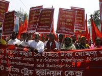 Bangladeshi workers shout slogans as they attend a May Day protest rally in Dhaka, Bangladesh on May 01, 2018. Thousands of workers of sever...