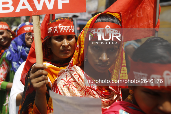 Bangladeshi garment workers take part in a May Day protest rally in Dhaka, Bangladesh on May 01, 2018. Thousands of workers of several occup...