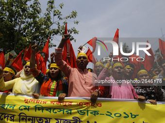 Bangladeshi workers shout slogans as they attend a May Day protest rally in Dhaka, Bangladesh on May 01, 2018. Thousands of workers of sever...