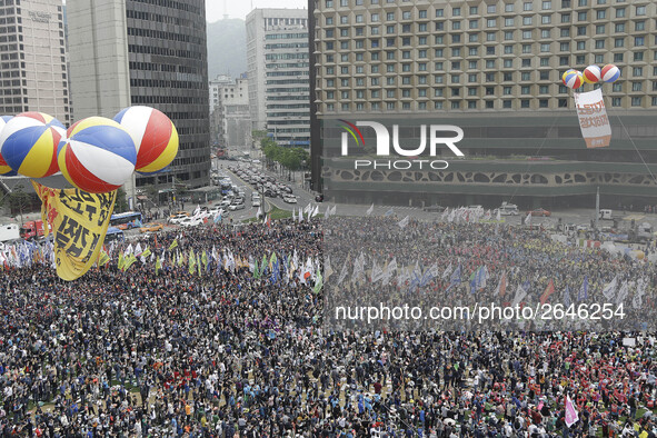 May 1, 2018-Seoul, South Korea-A Twenty thousand members of the Korean Confederation of Trade Unions May Day rally against the government la...