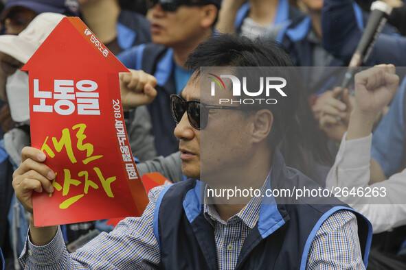 May 1, 2018-Seoul, South Korea-A Twenty thousand members of the Korean Confederation of Trade Unions May Day rally against the government la...