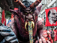 For the 2018 Labor Day Protest, the makers of the effigy portrayed President Rodrigo Duterte as a monster with horns, fangs, long tongue, an...