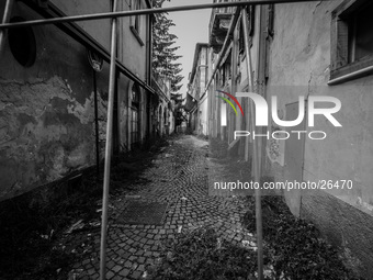 A street in the historic center of L'Aquila, severely damaged after the earthquake of April 6, 2009. (