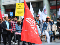 Flag of the trade union IG Metall. Several thousands followed the invitation of the trade unions such as IG Metall, Verdi, GEW and others to...