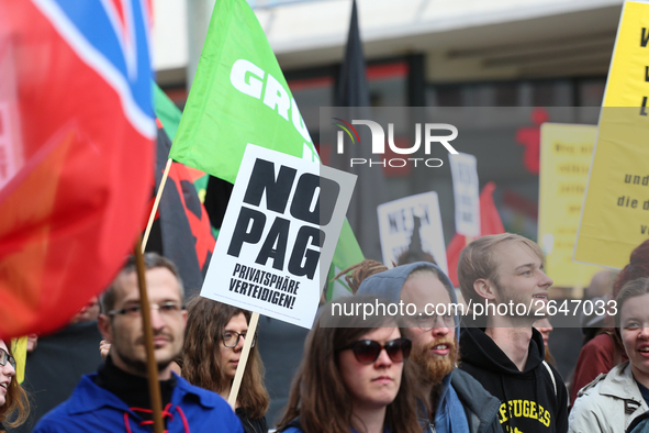 Protesters with sign agaisnt the PAG. Several thousands followed the invitation of the trade unions such as IG Metall, Verdi, GEW and others...