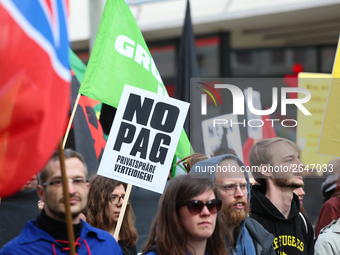 Protesters with sign agaisnt the PAG. Several thousands followed the invitation of the trade unions such as IG Metall, Verdi, GEW and others...