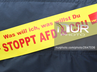 Sticker calling to stop the CSU party and AfD party. Several thousands followed the invitation of the trade unions such as IG Metall, Verdi,...