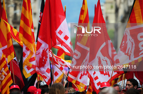 demostration of the first of May, on 1th May 2018 in Barcelona, Spain. 
 -- 