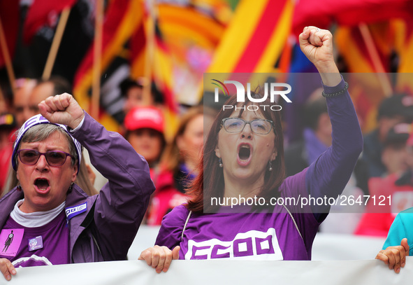 demostration of the first of May, on 1th May 2018 in Barcelona, Spain. 
 -- 