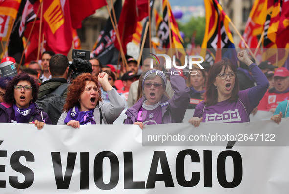 demostration of the first of May, on 1th May 2018 in Barcelona, Spain. 
 -- 