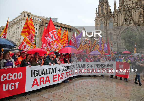 Demostration of the first of May, on 1th May 2018 in Barcelona, Spain.  