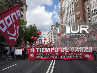 Manifestation of May 1 called by the major unions to commemorate the day of work in Santander, Spain, on 1st May 2018.  International Labor...