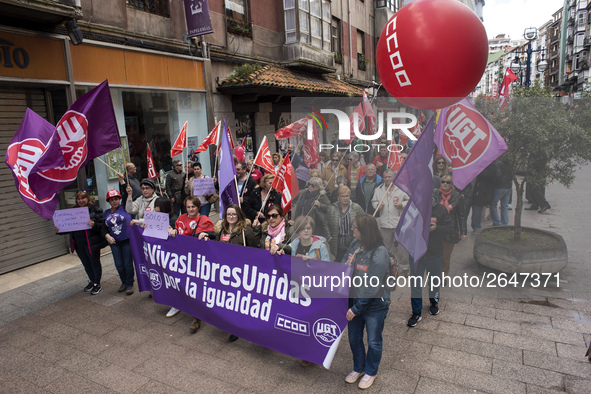 The feminist representatives of the unions also participate in the demonstration on May 1 in Santander, Spain, on 1st May 2018.  Internation...