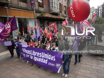 The feminist representatives of the unions also participate in the demonstration on May 1 in Santander, Spain, on 1st May 2018.  Internation...