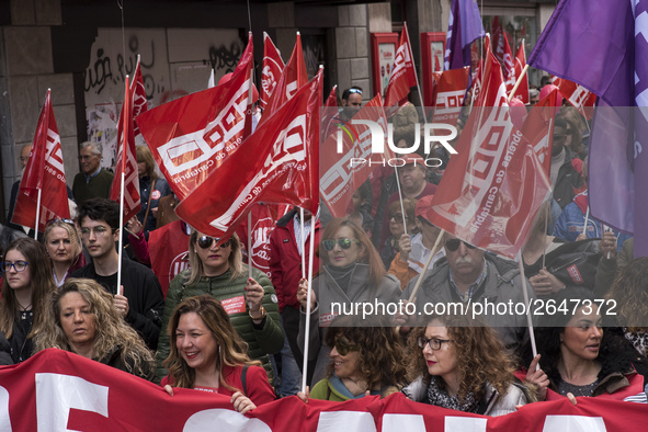 Women claim their rights and equality at work, and a large majority participate in the demonstration of international labor day in Santander...