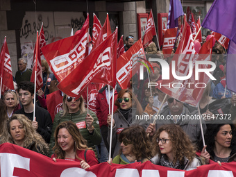 Women claim their rights and equality at work, and a large majority participate in the demonstration of international labor day in Santander...