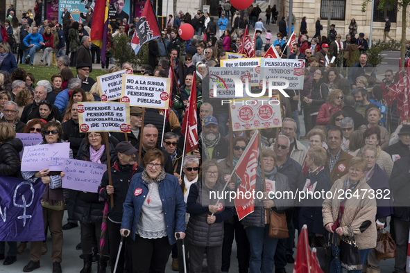 Manifestation of May 1 called by the major unions to commemorate the day of work is used by most groups to claim their rights in Santander,...