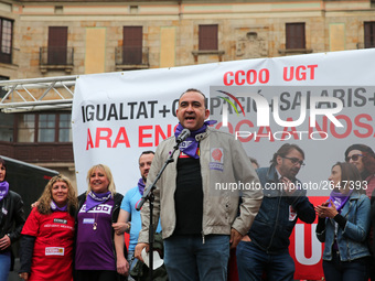 Javier Pacheco, Gerenal Secretary of CCOO Catalunya, during the demostration of the first of May, on 1th May 2018 in Barcelona, Spain.  (