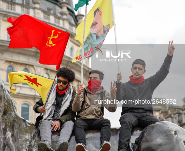 Kurdish Protesters at Mayday . International Workers Day in London kicked off with a march through Central London and ended in Trafalgar Squ...