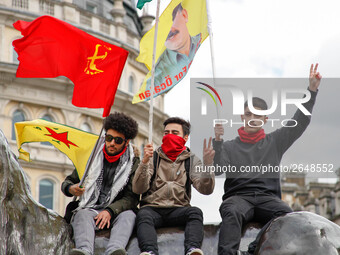 Kurdish Protesters at Mayday . International Workers Day in London kicked off with a march through Central London and ended in Trafalgar Squ...