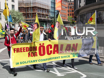 Kurdish Protesters at Mayday . International Workers Day in London kicked off with a march through Central London and ended in Trafalgar Squ...