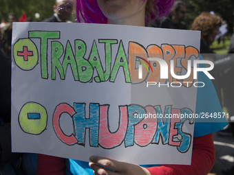 Thousands of people have marched on May Day in Madrid, under the slogan "Time to win: Equality, better employment, higher wages and decent p...