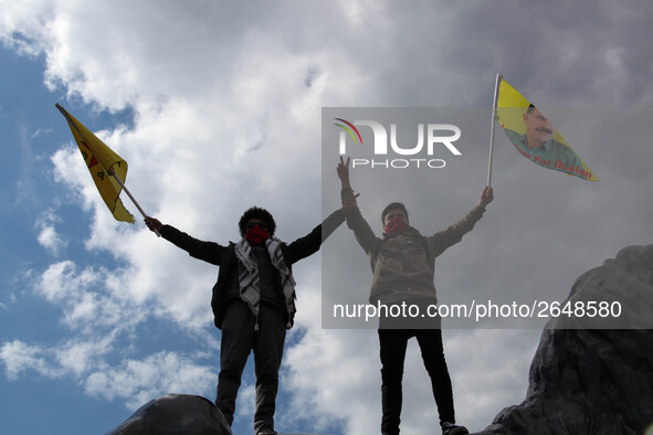 Kurdish Protesters at Mayday . International Workers Day in London kicked off with a march through Central London and ended in Trafalgar Squ...